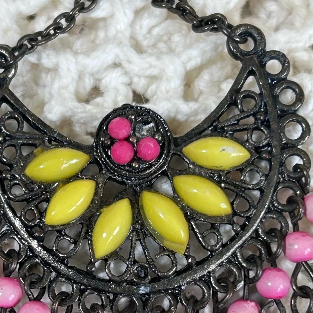 Dangle Hook Chandelier Earrings Boho Filigree Bead Pink Yellow Black Drop